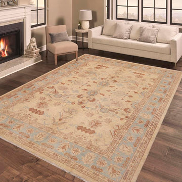 handmade Traditional Kafkaz Chobi Ziegler Beige Blue Hand Knotted RECTANGLE 100% WOOL area rug 9 x 11